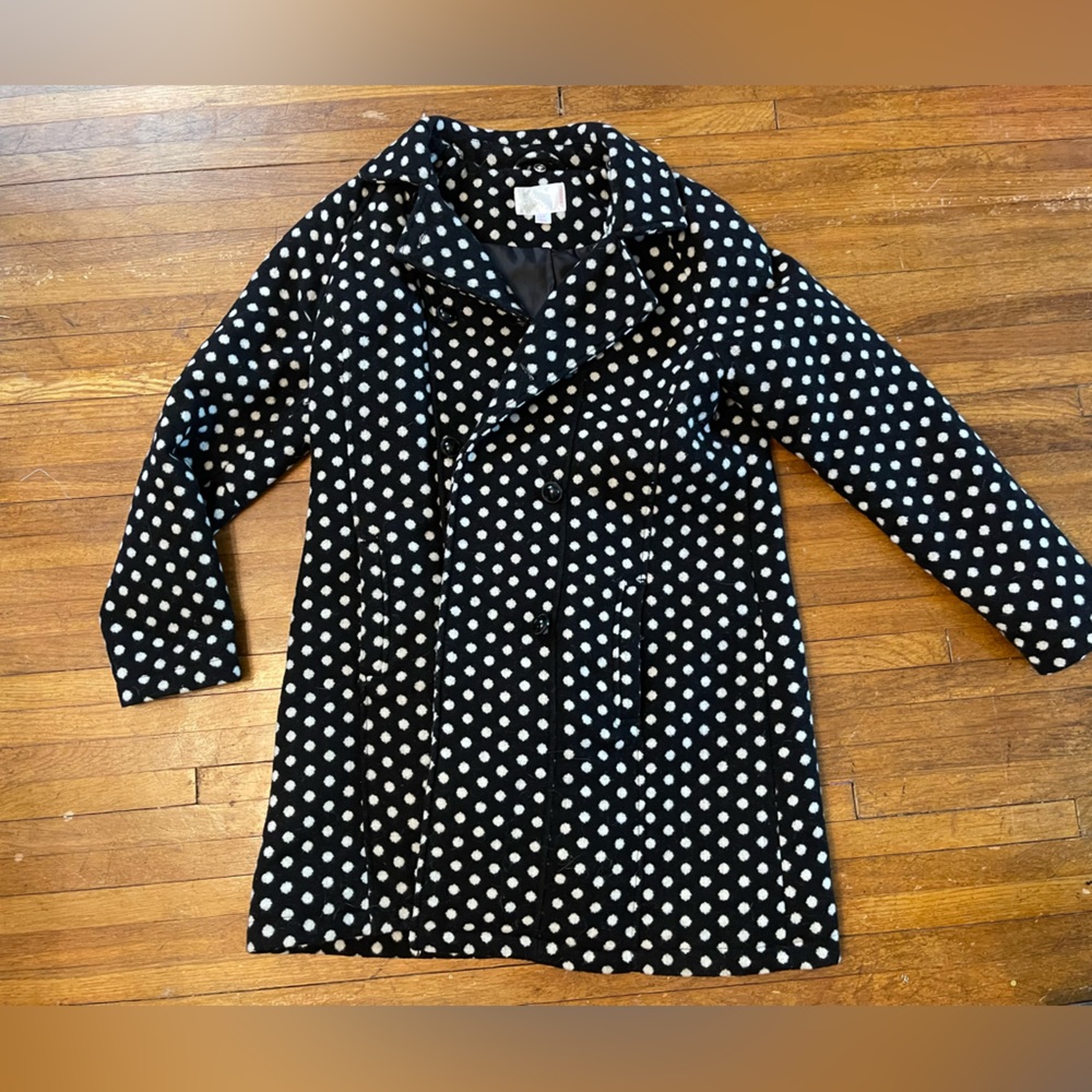 Wool blend black and white polka dot coat